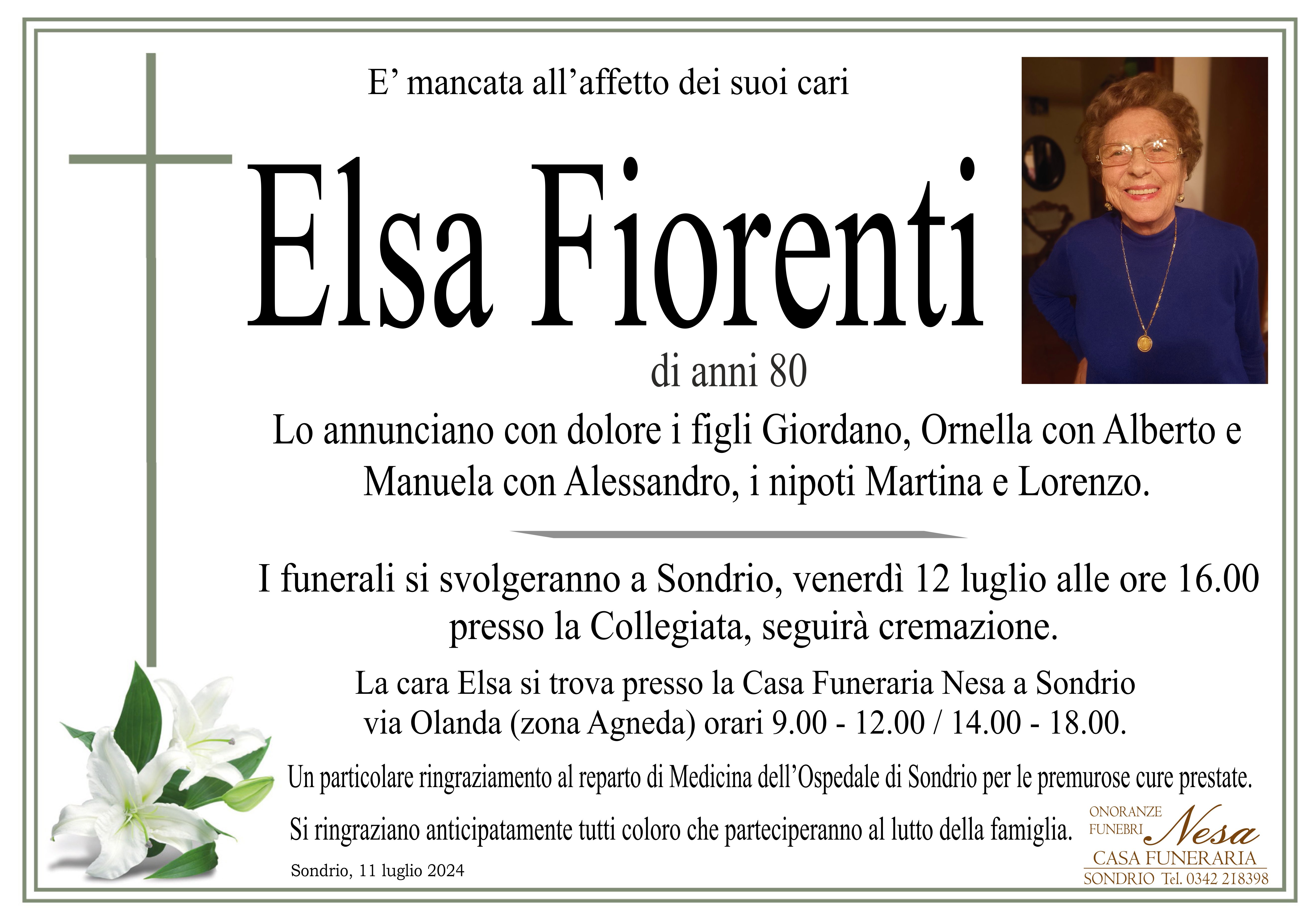 Necrologio Elsa Fiorenti